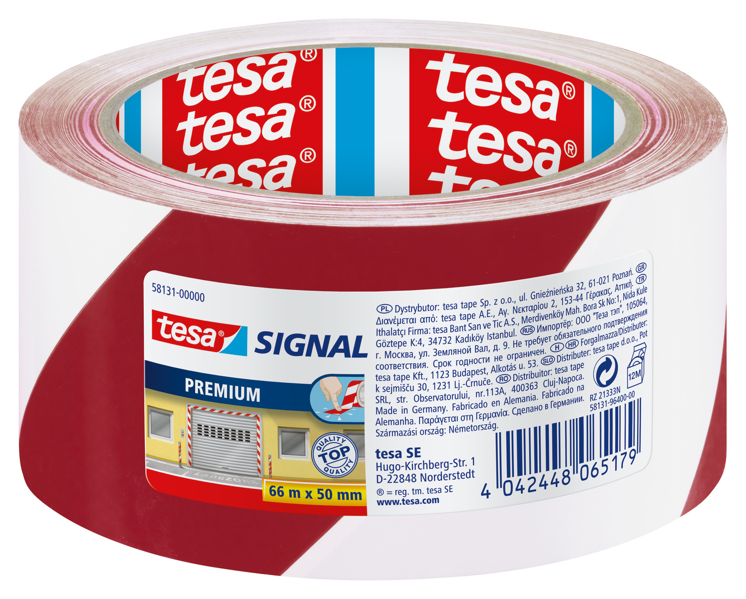 tesa 58131 Premium Markierungs- und Warnklebeband, 66m x 50mm, rot-weiß