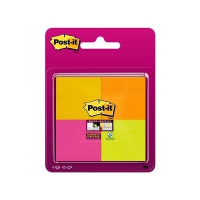 Post-it® Super Sticky Notes 6910YPOG, 4 Blöcke à 45 Blatt, ultragelb, neonrosa, -orange, -green, 48 x 48 mm, PEFC zertifiziert