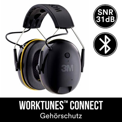 3M™ WorkTunes™ Connect Kapselgehörschutz 90543E, Bluetooth®, SNR-Wert 31 dB, Schwarz