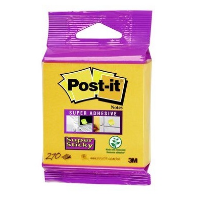 Post-it® Super Sticky Notes Würfel, Ultra Gelb, 76 mm x 76 mm, 270 Blatt/Block, 1 Block/Packung