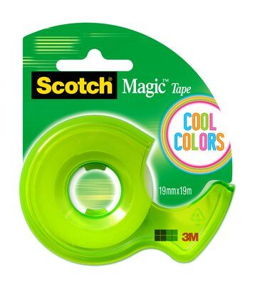 Scotch® Magic™ Unsichtbares Klebeband, 1 Rolle, 19 mm x 19 m + Cool Colours Abroller