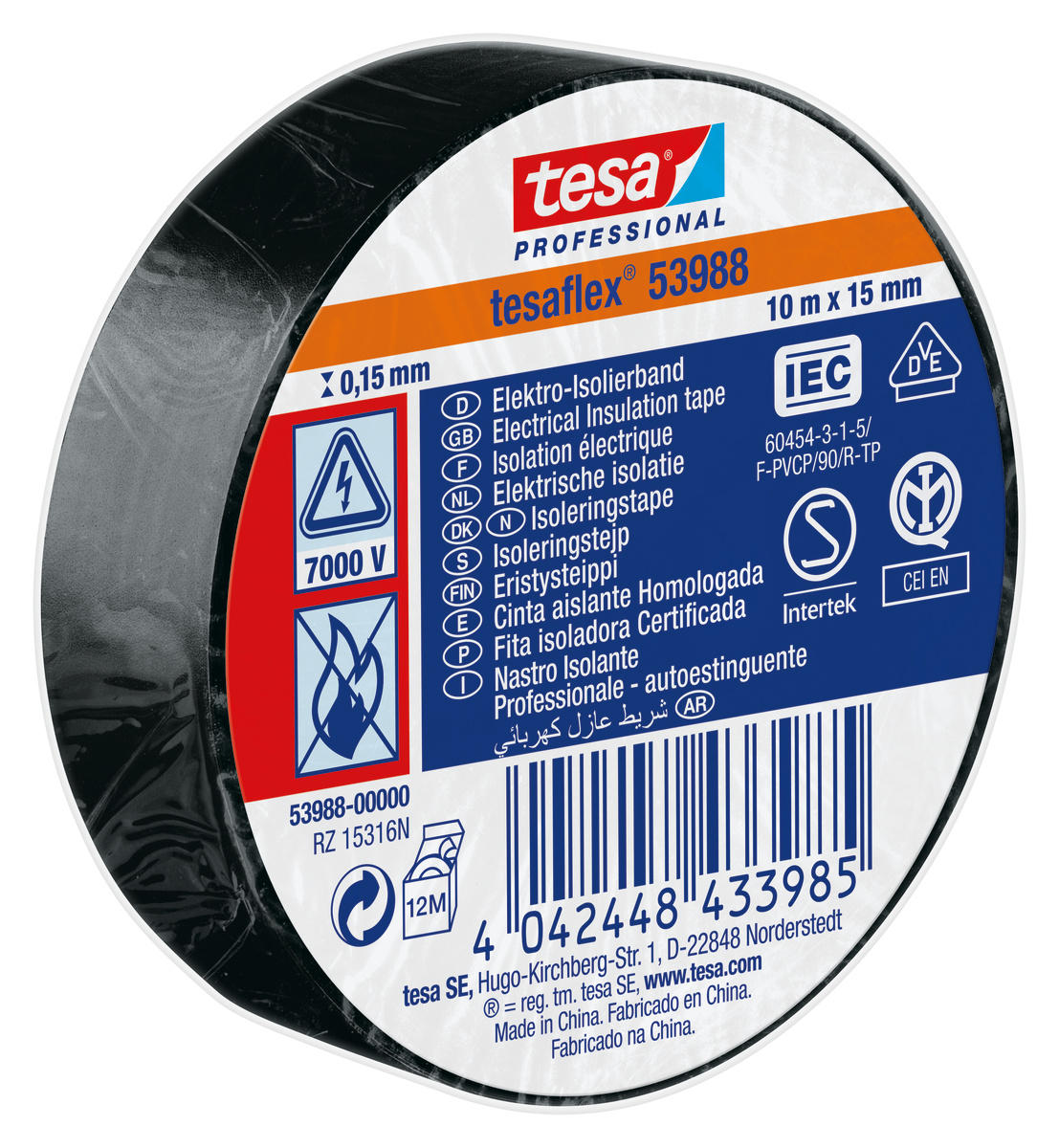 tesaflex 53988 Isolierband, 10 m x 15 mm, schwarz