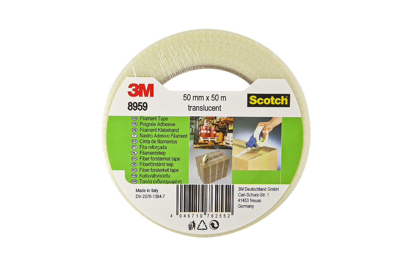 Scotch® Bidirektionales Filamentklebeband 8959, Transparent, 50 mm x 50 m, 0.15 mm, einzelverpackt