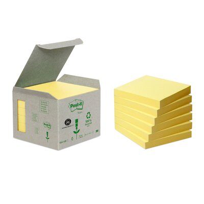 Post-it® Recycling Notes, Gelb, 76 mm x 76 mm, 6 Blöcke á 100 Blatt