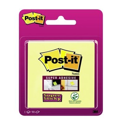 Post-it® Super Sticky Notes, Gelb, 76 mm x 76 mm, 90 Blatt/Packung, 1 Block/Packung