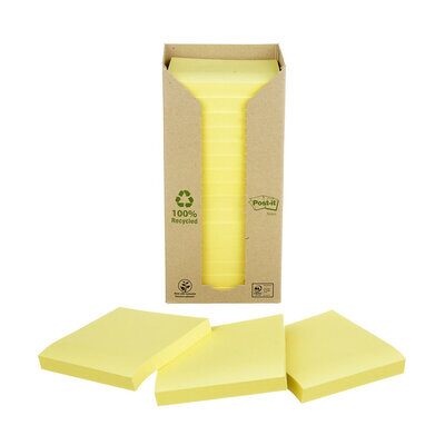 Post-it® Recycling Notes, Gelb, 76 x 76 mm, 16 Blöcke à 100 Blatt