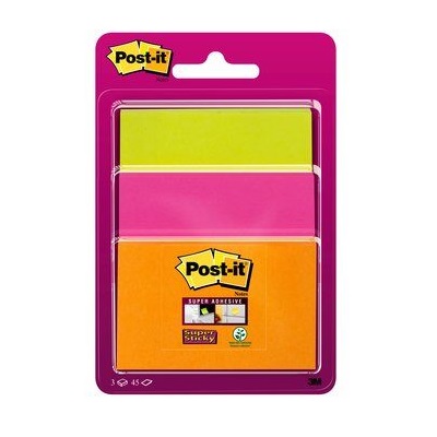 Post-it® Super Sticky Notes 34323POG, verschiedene Größen, neongrün, neonorange, ultrapink, 3 Blöcke à 45 Blatt