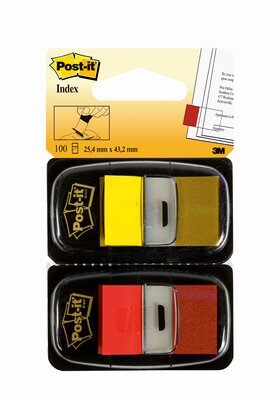 Post-it® Index  I680-RY2, 25,4 x 43,2 mm, gelb, rot, 2 x 50 Haftstreifen im Spender