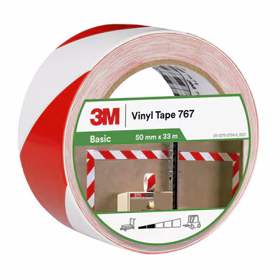 3M™ Gefahrenwarnmarkierungsband 767i, Rot/Weiß, 50 mm x 33 m, einzelverpackt