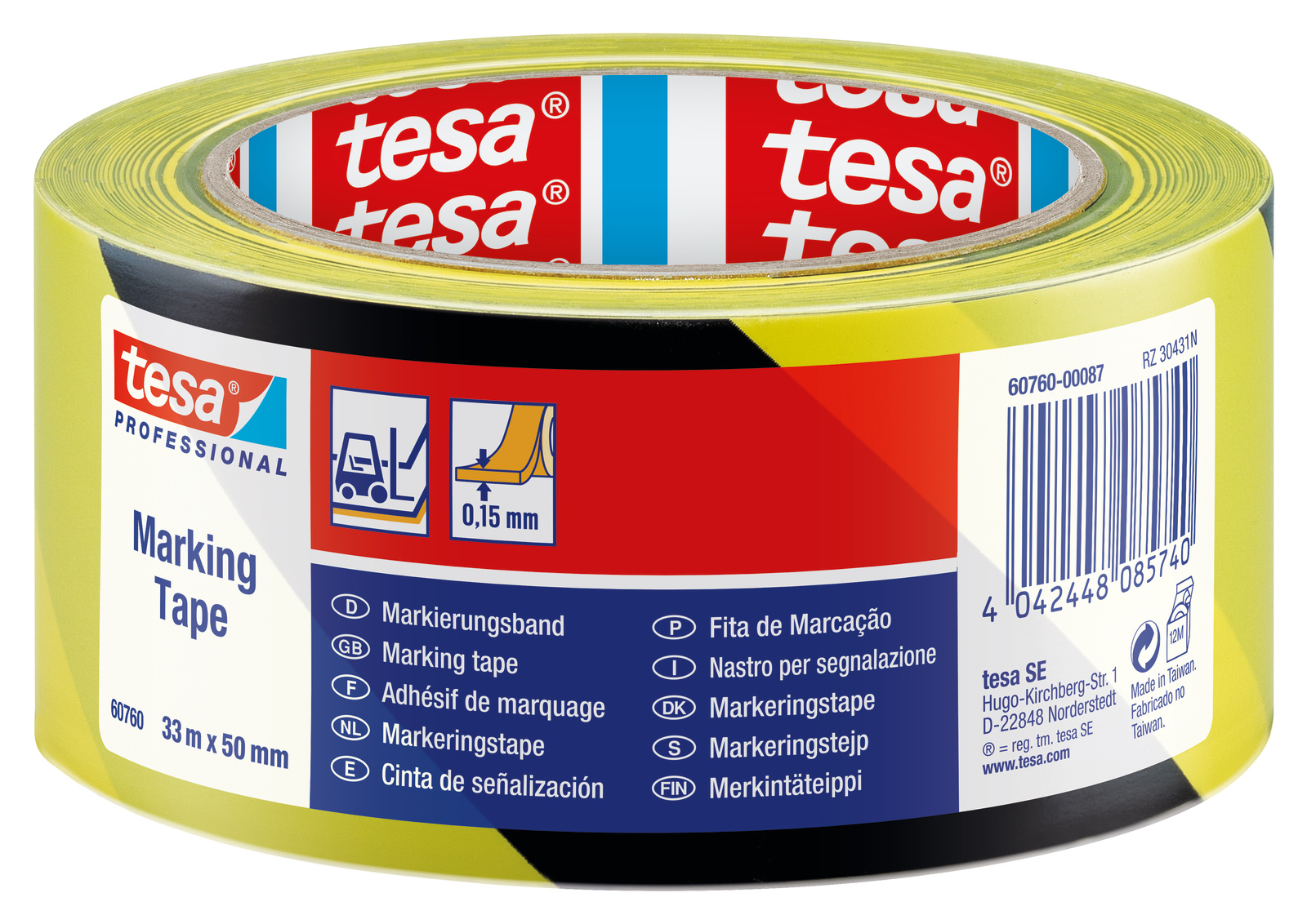 tesa 60760 Bodenmarkierung, 33m x 50mm, schwarz-gelb