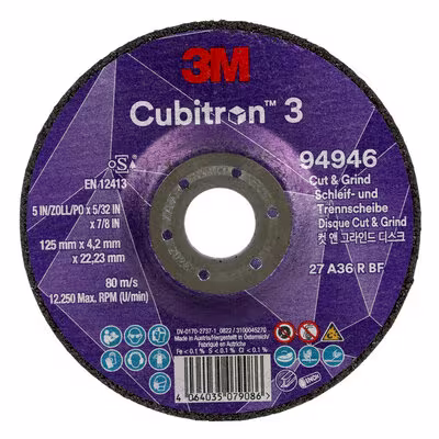 3M™ Cubitron™ 3 Cut and Grind Schruppscheibe, 94946, 36+, T27, 125 mm x 4,2 mm x 22,23 mm, EN