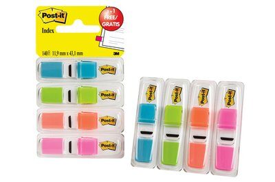 Post-it® Index Mini  683-4ABP, 11.9x 43.2mm, limonengrün, orange, pink, türkis, 4 x 35 Haftstreifen im Spender