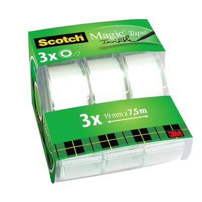Scotch® Magic™ Unsichtbares Klebeband, 3 Rollen, 19 mm x 7.5m mit Handabroller