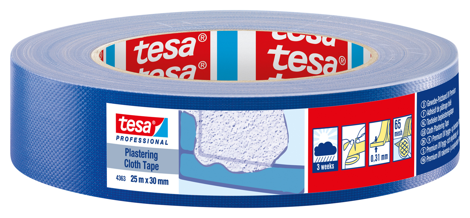 tesa 4363 Putzband UV Gewebe, 25m x 30mm, blau
