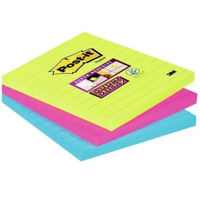 Post-it® Super Sticky Notes 6753SSMX, 101 x 101 mm, neongrün, ultrablau, ultrapink, 3 Blöcke à 70 Blatt