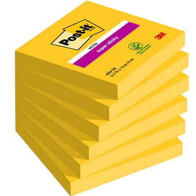 3M Post-it® Super Sticky Notes 654-S6, 76 x 76 mm, gelb, 1 Block à 90 Blatt