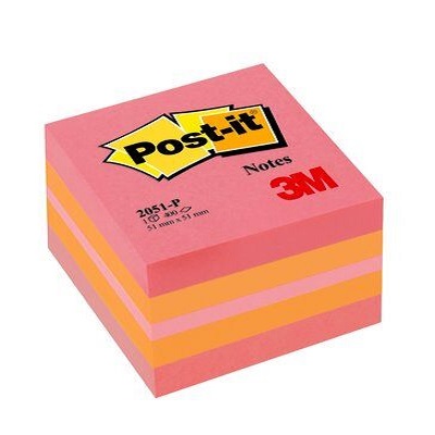 Post-it® Mini Würfel 2051-P, 51 x 51 mm, pink / rosa, orange, gelb, 1 Würfel à 400 Blatt