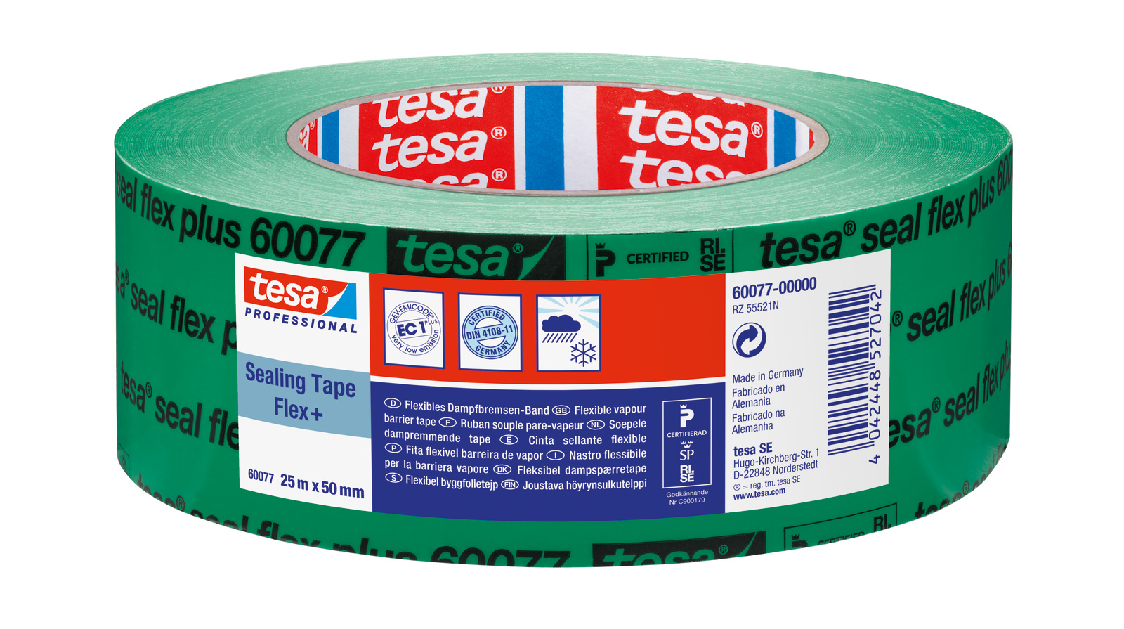 tesa 60077 Dampfbremsen-Band, 25m x 50mm, grün