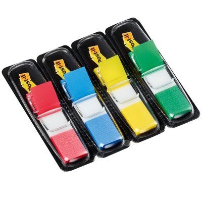 Post-it® Index Mini 683-4, 11,9 x 43,2 mm, blau, gelb, grün, rot, 4 x 35 Haftstreifen im Spender