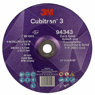 3M™ Cubitron™ 3 Cut and Grind Schruppscheibe, 94343, 36+, T27, 230 mm x 4,2 mm x 22,23 mm, EN