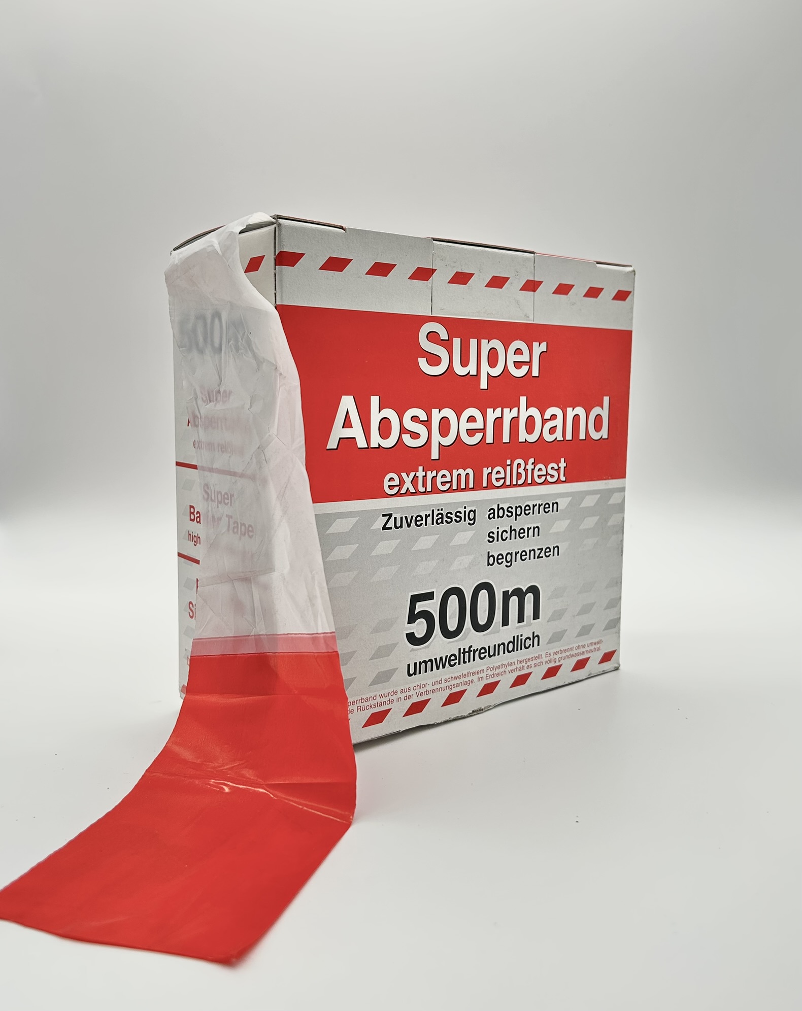 Flatterband Super Absperrband SPADA rot/weiß geblockt nicht klebend 80 mm x 500 m lang