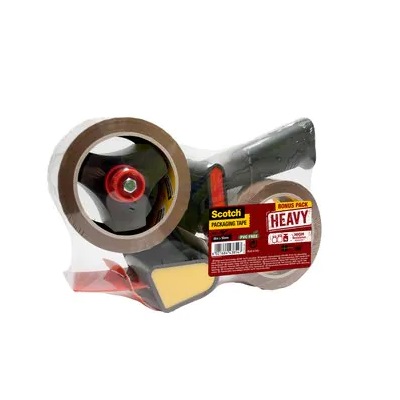 Scotch® Abroller mit Pistolengriff + 2 Rollen Verpackungsklebeband Heavy, braun, 50 mm x 66 m