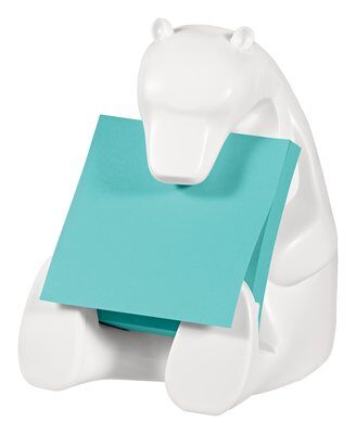 Post-it® Super Sticky Z-Notes Spender BEAR-330 1 Z-Notes Spender in Bär / Eisbär-Form, weiß inkl. 1 Block Post-it® Super Sticky Z-Notes á 90 Blatt, türkis, 76 x 76 mm, PEFC zertifiziert
