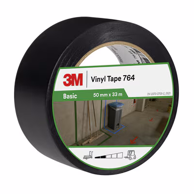 3M™ Allzweck-PVC-Klebeband 764, Schwarz, 50 mm x 33 m, 12 Rollen, Einzeln praktisch verpackt