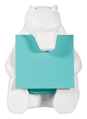 Post-it® Super Sticky Z-Notes Spender BEAR-330 1 Z-Notes Spender in Bär / Eisbär-Form, weiß inkl. 1 Block Post-it® Super Sticky Z-Notes á 90 Blatt, türkis, 76 x 76 mm, PEFC zertifiziert