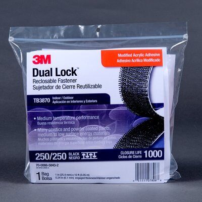 3M™ Dual Lock™ TB3870, Schwarz, 25 mm x 3 m, 6.1 mm, 40 Köpfe/cm2, Aussenbreich