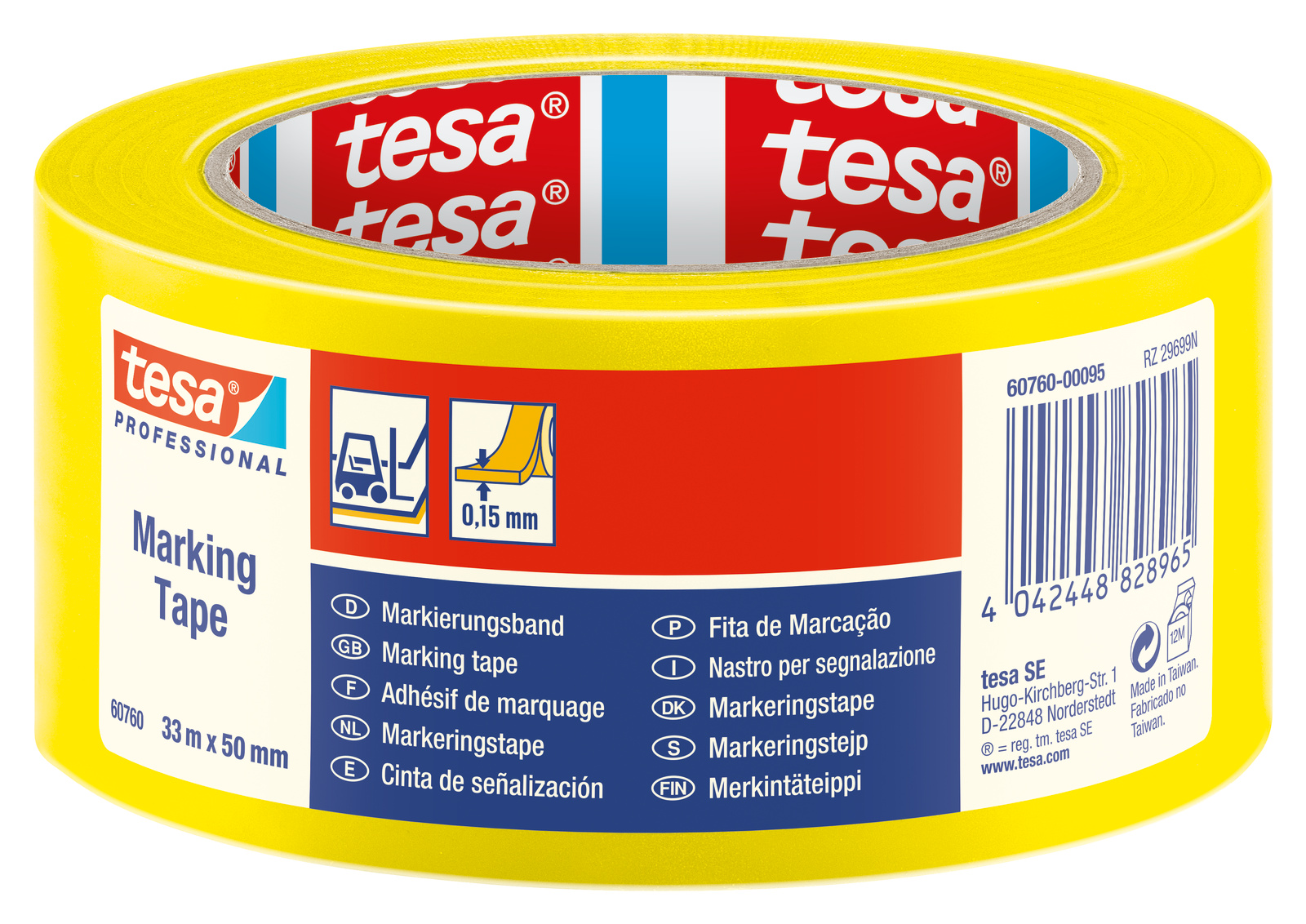 tesa 60760 Bodenmarkierung, 33m x 50mm, gelb