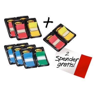 Post-it® Index  Haftstreifen, 25,4 x 43,2 mm, blau, gelb, grün, rot, Abmessung 25,4 mm x 43,2 mm - 12 x 50 Haftstreifen im Spender