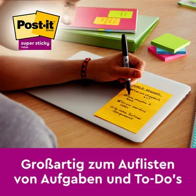3M Post-it® Super Sticky Notes 6845SLCY, 1 Block à 70 Blatt, ultrapink, 102 x 152 mm, liniert, hakenfähig, PEFC zertifiziert