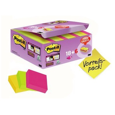 Post-it® Super Sticky Notes, farbig, 47.6 mm x 47.6 mm, 24 x 90 Blatt