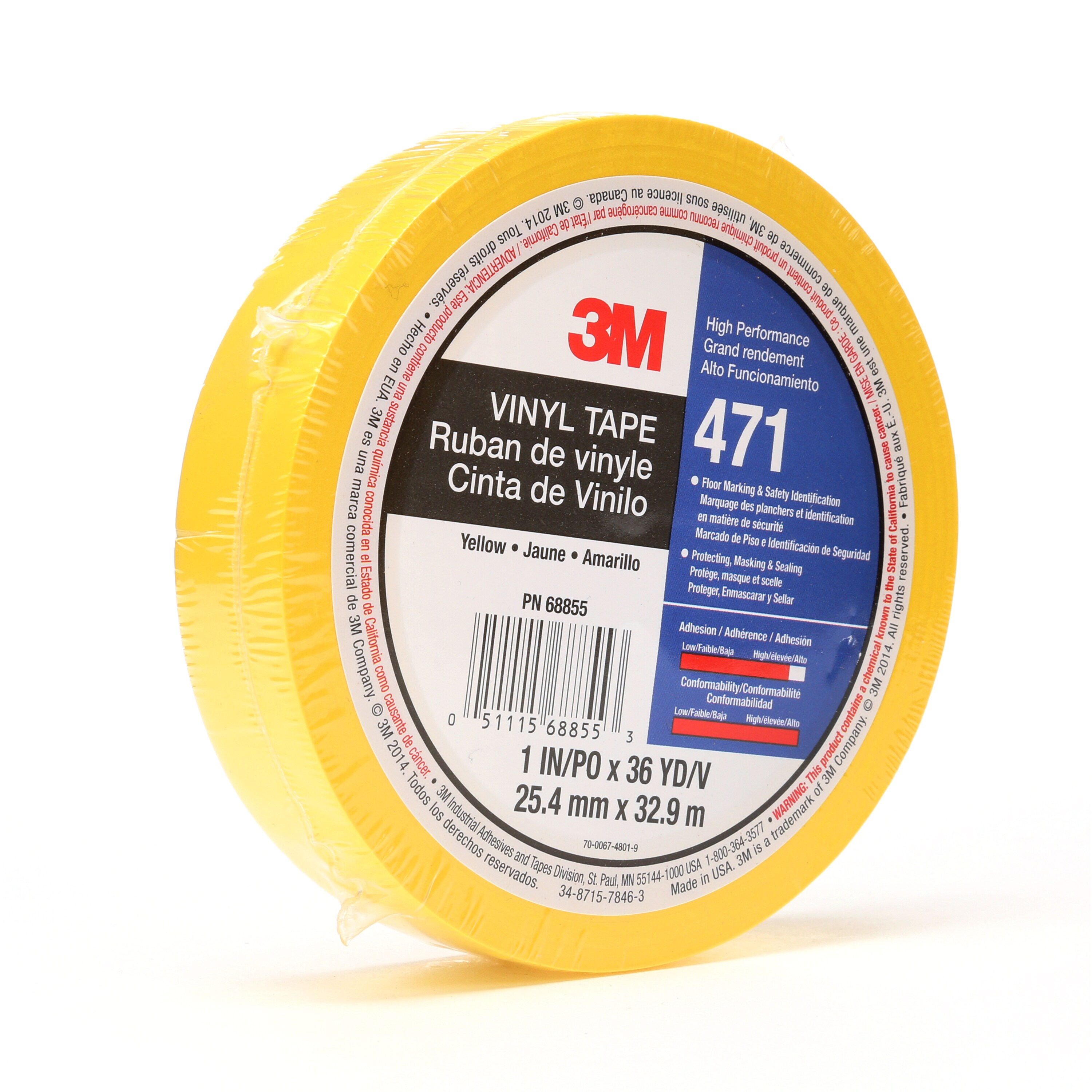 3M™ Weich-PVC-Klebeband 471, Gelb, 12.7 mm x 33 m, 0.13 mm, einzelverpackt