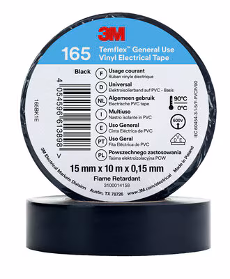 3M™ Temflex™ Vinyl-Isolierband 165, Schwarz, 15 mm x 10 m