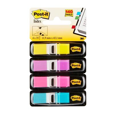 Post-it® Index Mini 683-4AB, 11,9 x 43,2 mm, gelb, lila, pink, türkis, 4 x 35 Haftstreifen im Spender