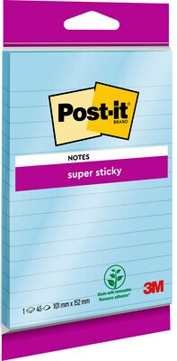 Post-it® Super Sticky Notes 6844LNB, 102 x 152 mm, blau, liniert, 45 Blatt