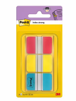 Post-it® Index Strong Ablagetabs, Medium, Rot, Gelb, Blau, 3 x 22 Haftstreifen