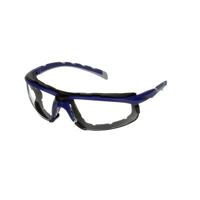 3M™ Solus™ 2000 Schutzbrille, blau/graue Bügel, Schaumrahmen, Scotchgard™ Anti-Beschlag Beschichtung (K&N), klare Scheibe, winkelverstellbar, S2001SGAF-BGR-F-EU