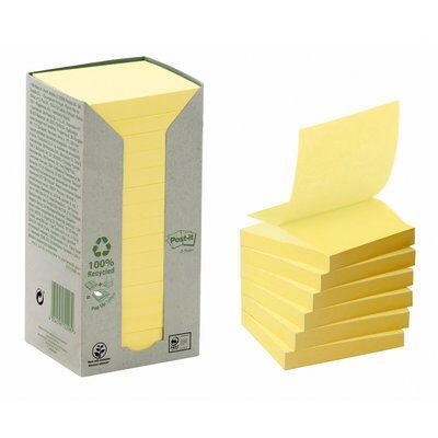 Post-it® Recycling Z-Notes, Gelb, 76 x 76 mm, 16 Blöcke à 100 Blatt