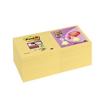 Post-it® Super Sticky Z-Notes R330SY9+3, 76 x 76 mm, gelb, 12 Blöcke à 90 Blatt