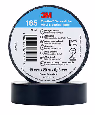 3M™ Temflex™ Vinyl-Isolierband 165, Schwarz, 19 mm x 20 m