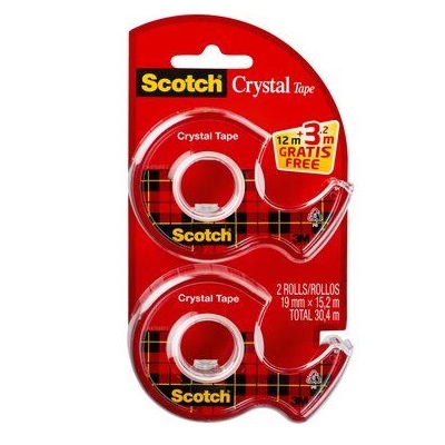 Scotch® Crystal Handabroller Promotion 2 Rollen 19 mm x 12 m + 3,2 m GRATIS im Einweg-Handabroller
