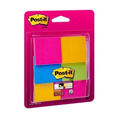 Post-it® Super Sticky Notes 6916S-B, 47,6 x 47,6 mm, neonorange, neonpink, ultrablau, gelb, 6 Blöcke à 45 Blatt