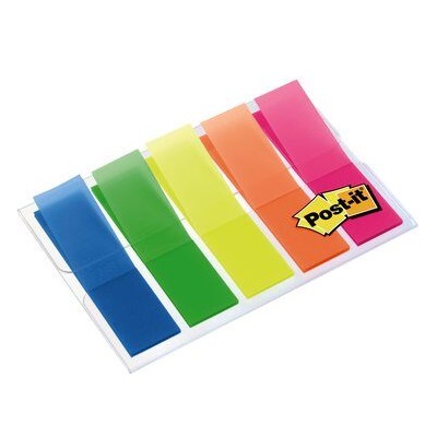 Post-it® Index 683HF5, 11,9 x 43,2 mm, blau, gelb, grün, orange, pink, 5 x 20 Haftstreifen