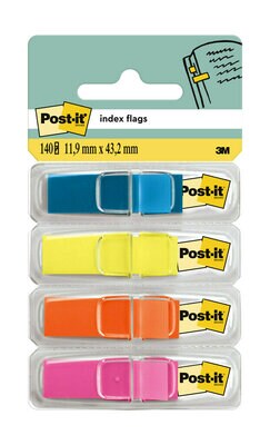 Post-it® Index Mini 683-4ABX, 11.9x 43.2mm, grün, orange, pink, türkis, 4 x 35 Haftstreifen im Etui