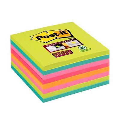 "Post-it® Super Sticky Notes 654-8SS-RBW-EU 8 Blöcke á 45 Blatt, neongrün, türkis, neonpink, mohnrot, neonorange, 76 x 76 mm, PEFC zertifiziert"