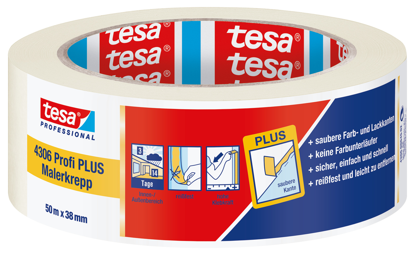 tesakrepp 4306 Premium, 38 mm hellbeige