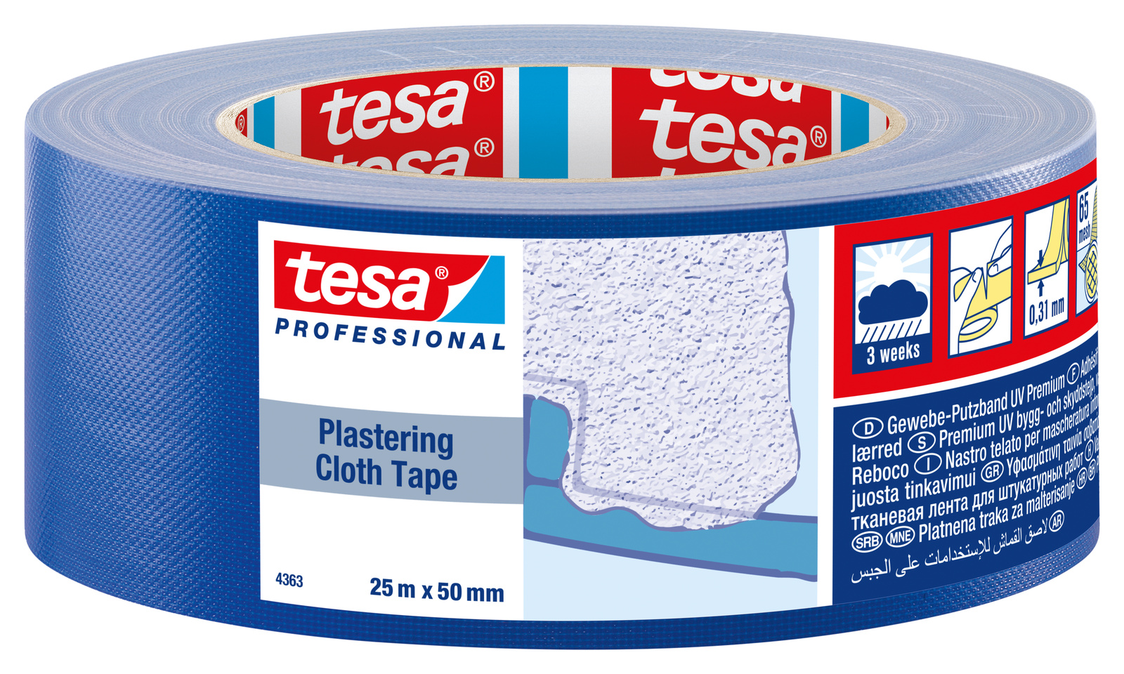tesa 4363 Putzband UV Gewebe, 25m x 50mm, blau